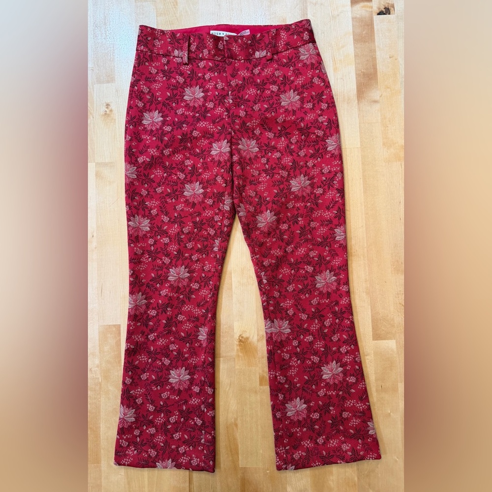 Alice + Olivia Jacquard Floral Cropped Bootcut Pants